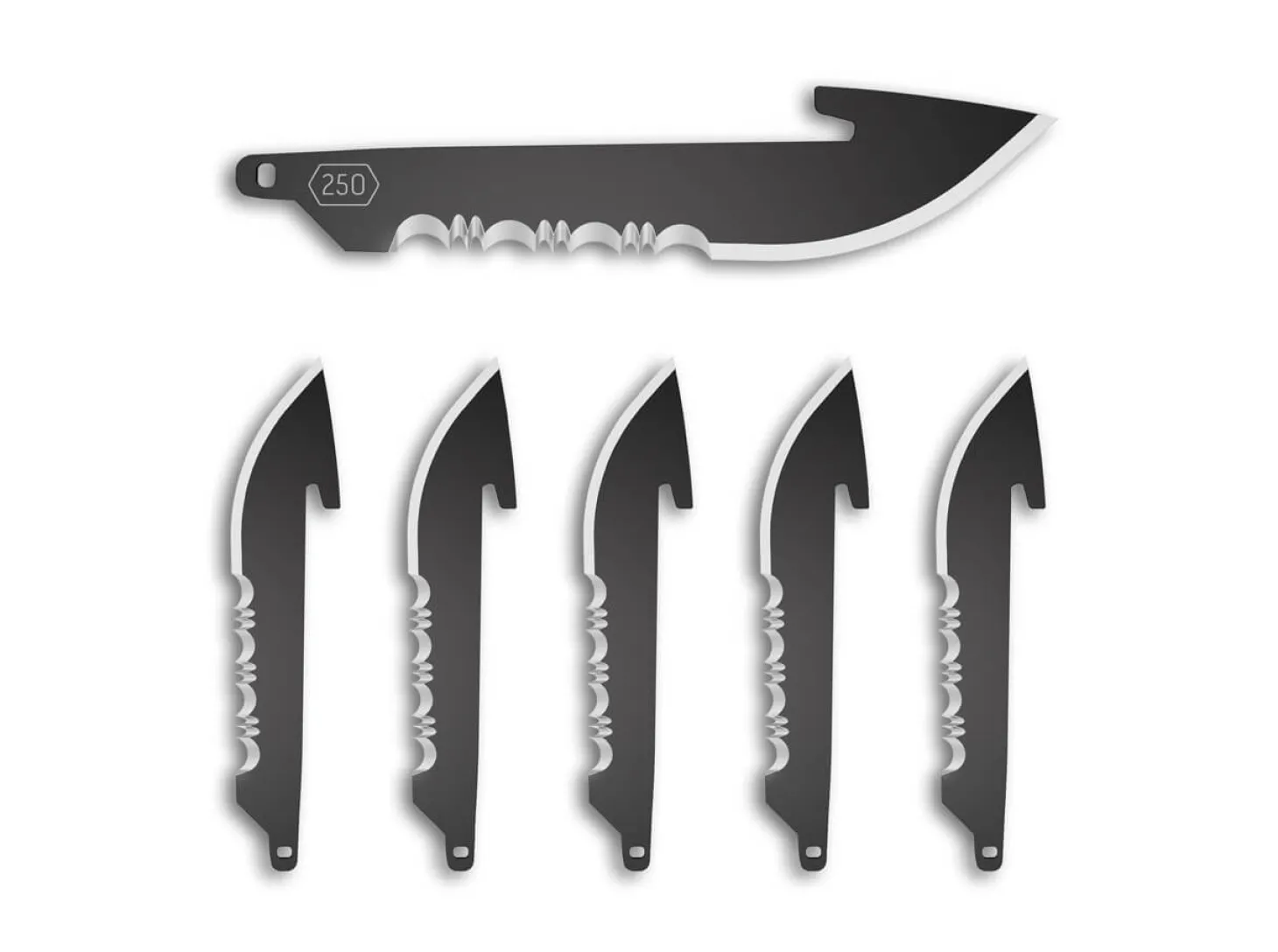 2.5" Serrated Drop Point Replacement Blades 6-Pack Black Oxide